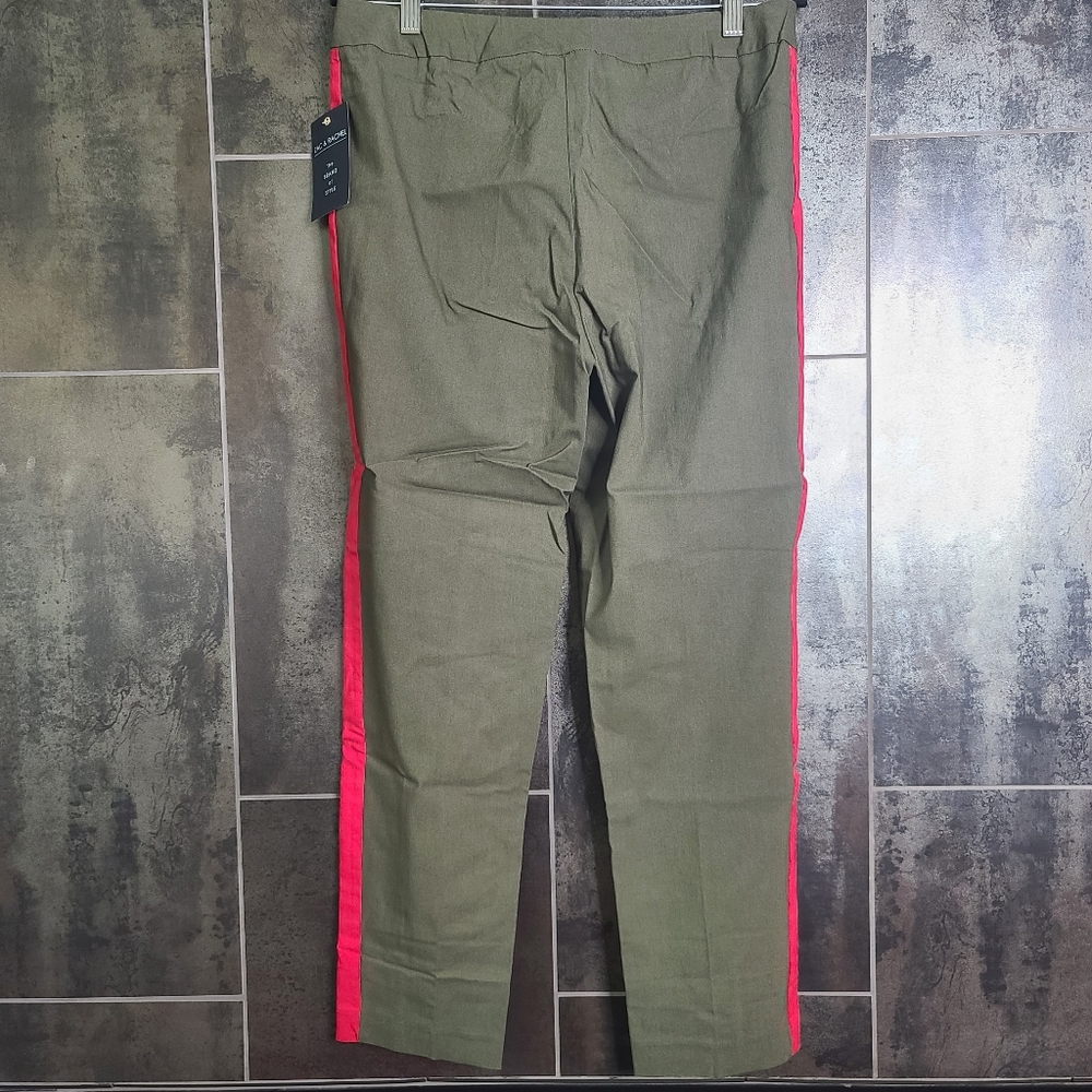 Zac & Rachel Olive Green Straight Leg Pants with Pink Side Stripe - Picture 2 of 4